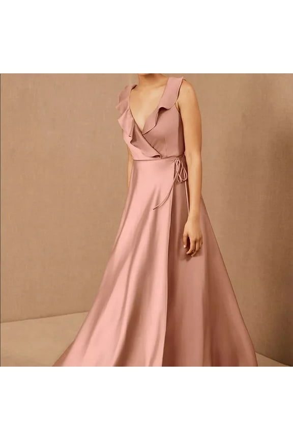 DUSTY PINK Tansy Satin Charmeuse Maxi Wrap Dress, US 4