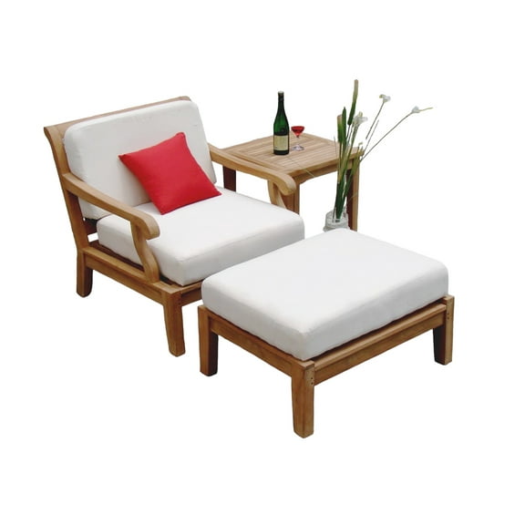 Sack 3 Pc Lounge Chair Set: Lounge Chair, Ottoman & Side Table With Cushions in Sunbrela Fabric #57003 Canvas White