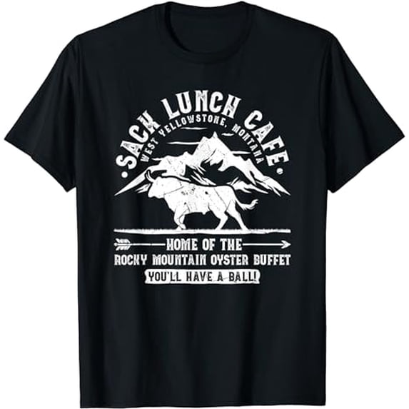 Sack Lunch Cafe Funny Rocky Mountain Oysters Montana T-Shirt