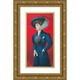 thumbnail image 1 of Sackett & Wilhelms Co. 14x24 Gold Ornate Framed and Double Matted Museum Art Print Titled - Woman in Blue Hat and Coat with Flower Corsage on Lapel (1908), 1 of 4
