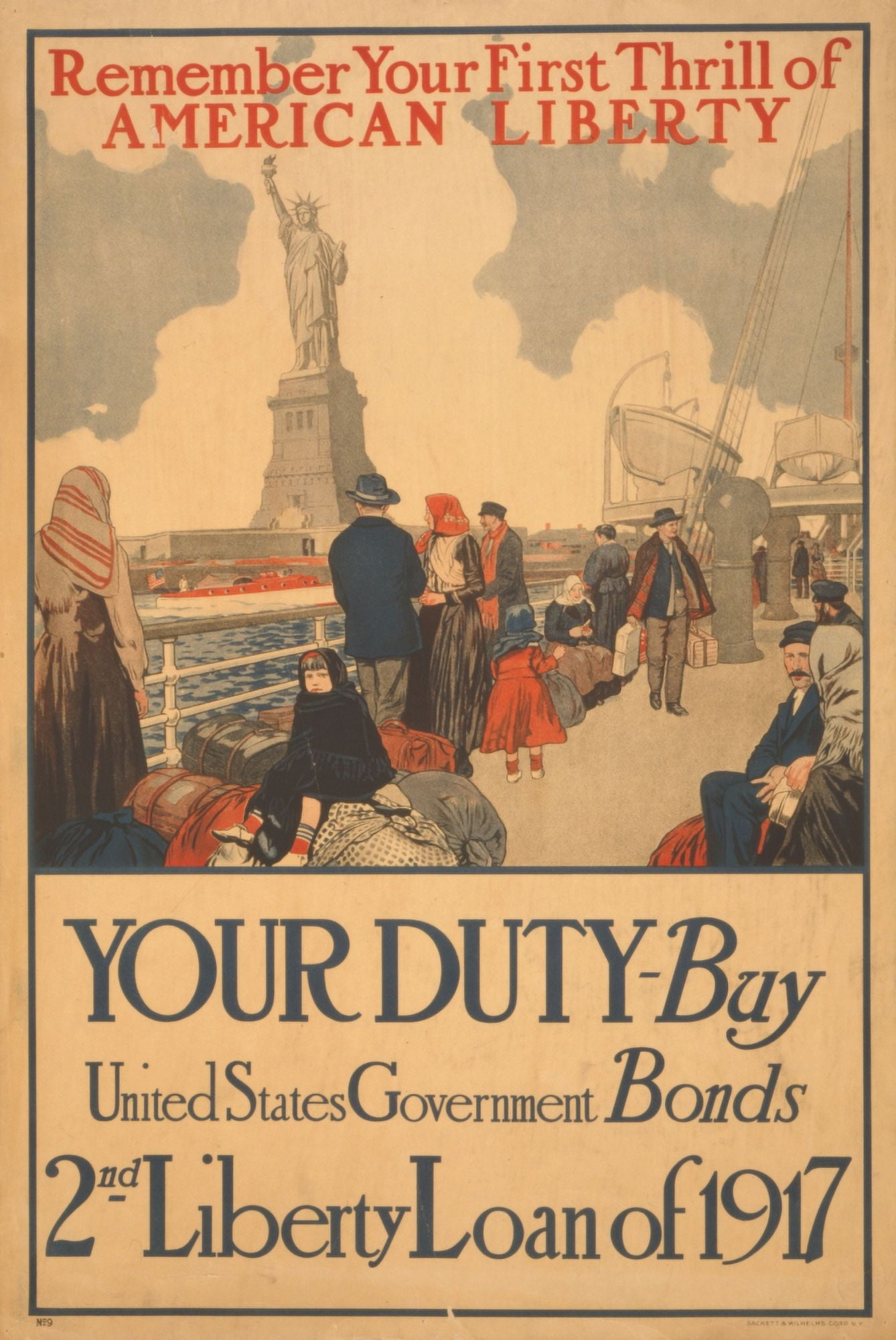 Sackett & Wilhelms Corp NY Poster 1917 Remember your first thrill of American liberty Your duty Canvas Art -  (18 x 24)