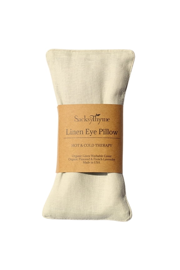 SacksyThyme Linen Eye Pillow, Flaxseed and Lavender - Stress Relief Eye Pillow, Microwave for Hot or Freeze for Cold Eye Compress, Heated Eye Mask for Meditation Yoga, Migraine, Sleep, Made in USA