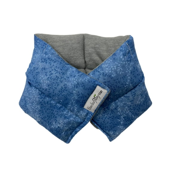 Sacksy Thyme Microwaveable Heating Pad - Microwave Neck and Shoulder Wrap for Moist Hot Therapy - Hot & Cold Compress for Relaxation & Stress Relief - Flaxseed - Made in USA - 22"x6", Blue & Grey