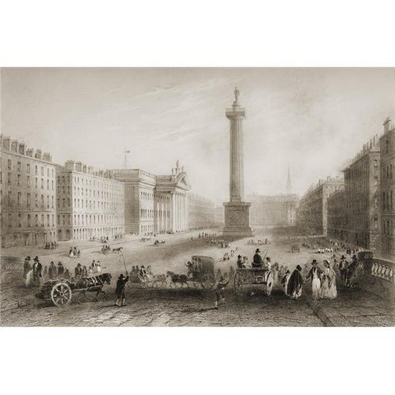 Sackville Street Dublin Ireland Drawn by Whbartlett Engraved by H Griffiths From the Scenery & Antiquities of Poster Print - 17 x 11