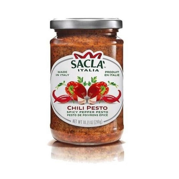 SACLA Chili Pesto | Hot & Spicy Italian Pesto Sauce with Red Chili Peppers & Tomatoes | 6.7 oz Jar  Non-GMO, Vegetarian | Imported from Italy