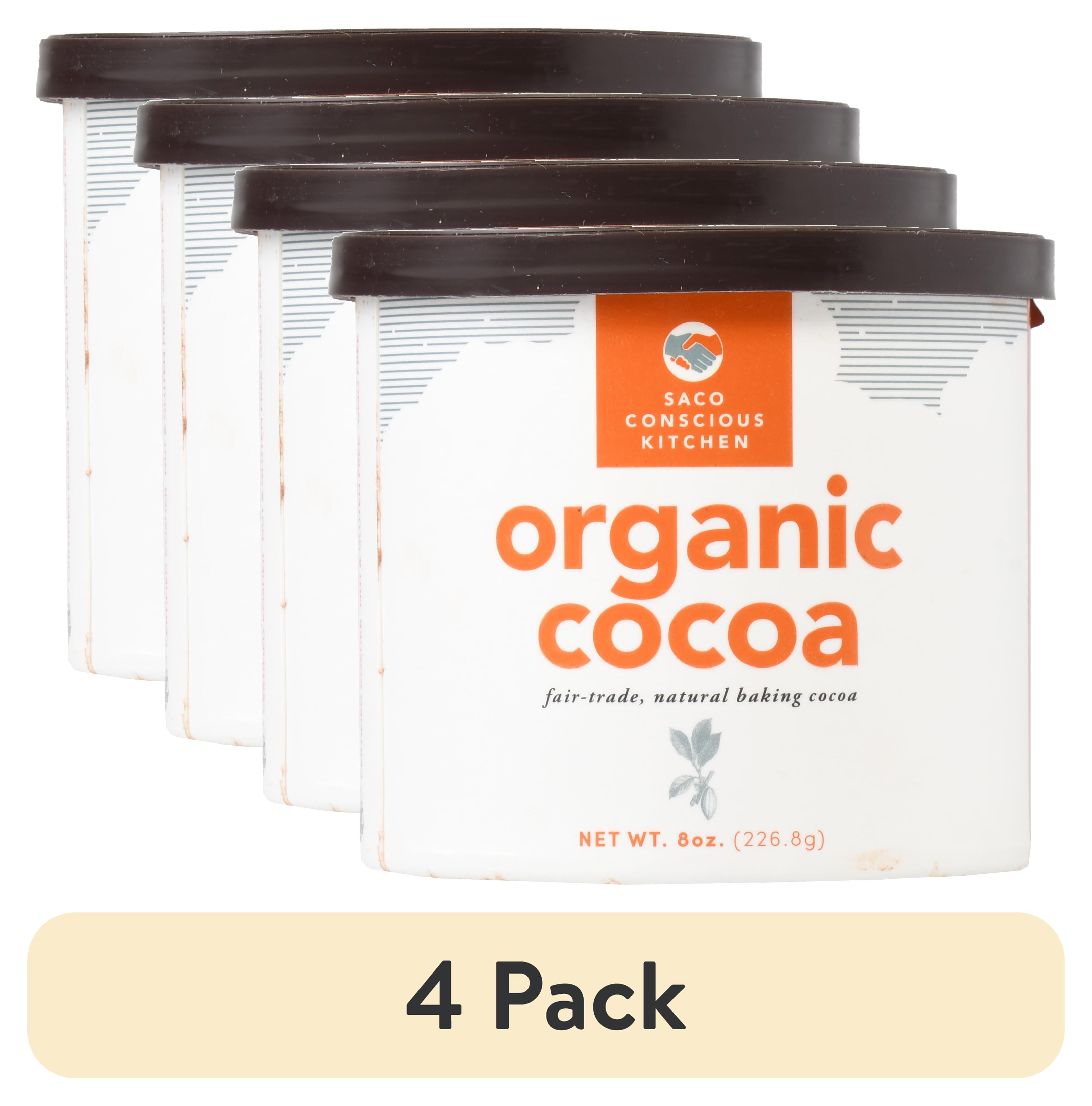 (4 pack) Saco Conscious Kitchen Organic Cocoa Powder, 8 oz Tub, GlutenFree, PeanutFree and
