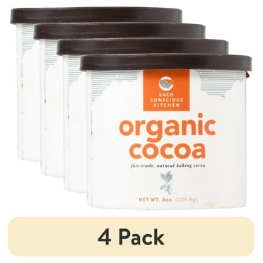 (4 pack) Saco Conscious Kitchen Organic Cocoa Powder, 8 oz Tub, Gluten-Free, Peanut-Free and Tree Nut-Free