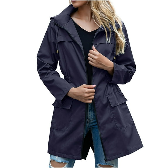 Sacos Para Mujer Plus Size Rain Jackets Women Lightweight Waterproof Rain Coat with Hood Full Zip Drawstring Raincoat Hiking Outwear Waterproof Windbreaker Women