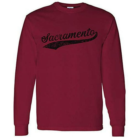 Sacramento Baseball Script - Hometown Pride, Pitcher Long Sleeve T Shirt - X-Large - Cardinal