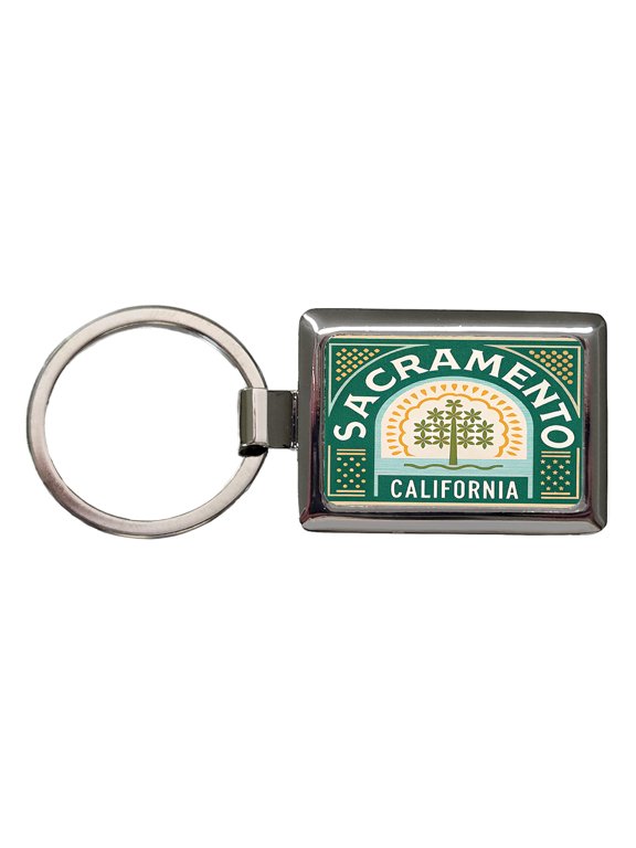 Sacramento CA California Tree Travel Vacation Stamp Metal Rectangle Keychain