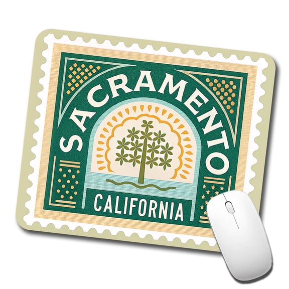Sacramento CA California Tree Travel Vacation Stamp Mouse Pad Low Profile Gaming Mat