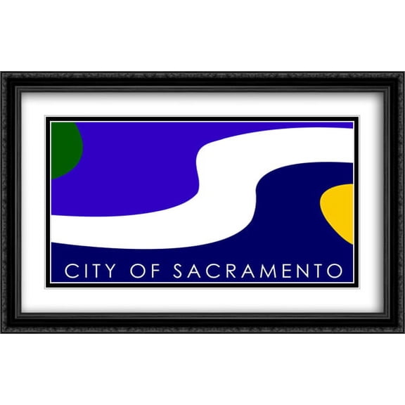 Sacramento, California 2x Matted 40x26 Large Black Ornate Framed Art Print by The Flag Art Print Series