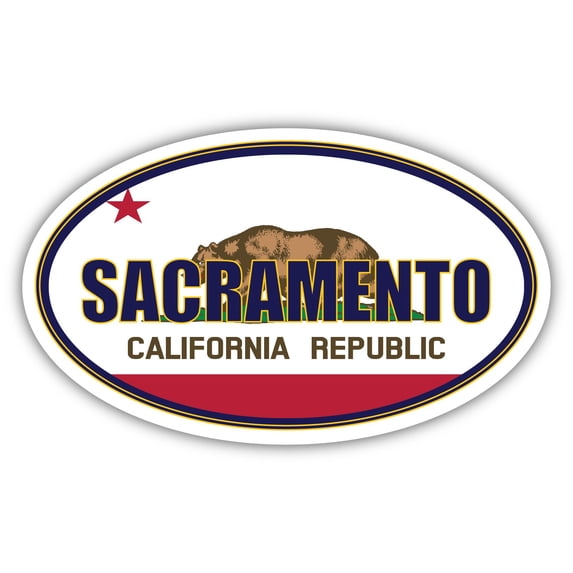 Sacramento City California State Flag | CA Flag Sacramento County Oval State Colors Bumper Sticker Car Decal 3x5 inches