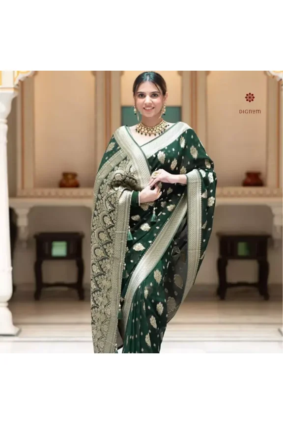 Sacramento Green Woven Banarasi Georgette Saree