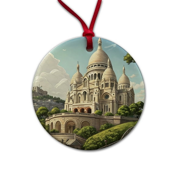 Sacre Coeur Church Paris France Christmas Tree Holiday Round Ceramic Ornament