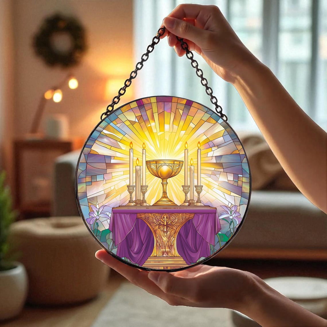 Sacred Chalice Glass Suncatcher, Spiritual Altar Window Art, Faith ...