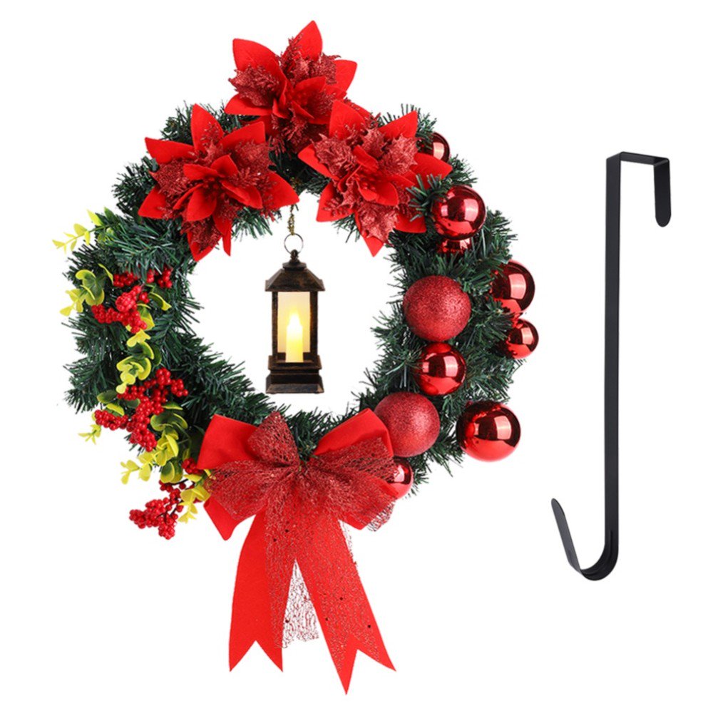 Sacred Christmas Wreath with Light for Front Door Decoration, Holy Nativity Sign Red Poinsettia