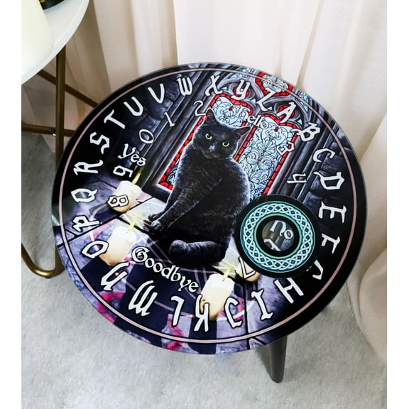 Sacred Circle Wicca Tarots Black Cat Ouija Spirit Board W/ Glass Top Table 16"H