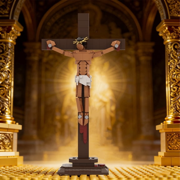 Sacred Cross Spiritual Art Building Set: A Detailed MOC Architectural Sculpture Representing Faith and History, Elegant Home Decor for Personal Reflection and Altar Display, 336 Pieces.