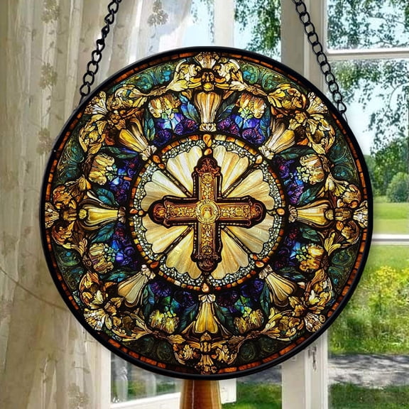 Sacred Cross Stained Glass Window Hanging, Christmas Ornament Gift, Mother’S Day Keepsake, Valentine’S Day Decor, Festival Gift Ornament, Keepsake 2025