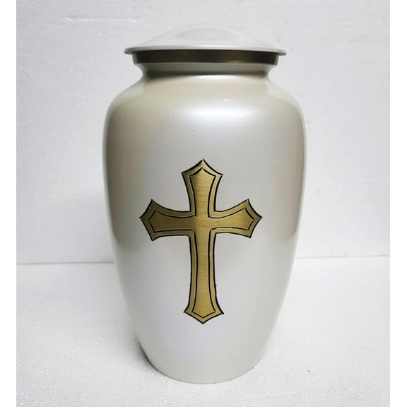 Sacred Cross White Urn  10-Inch Memorial Urn for Adult Human Ashes | Elegant Tribute for Remembrance and Honor