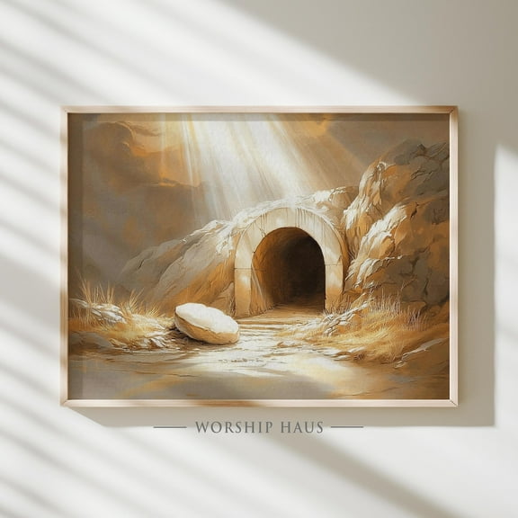 Sacred Empty Tomb Christian Wall Art Resurrection Scene Of Hope Easter Morning Digital Bible Poster Lds Printable Faith Painting H_12, Unframed Canvas Size 8x12