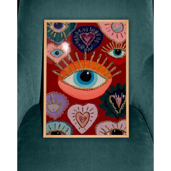 Sacred Eye And Heart Magical Maximalist Art, Unframed Paper Poster 8x10in