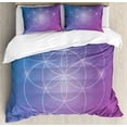 thumbnail image 1 of Sacred Geometrty Decor King Size Duvet Cover Set, Round Forms in Two Dimensional Space Axis Historical Artifact Image, Decorative 3 Piece Bedding Set with 2 Pillow Shams, Blue Purple, by Ambesonne, 1 of 3