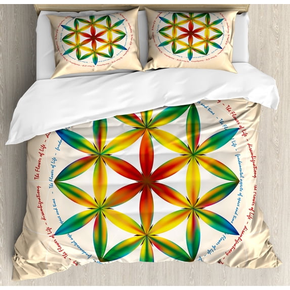 Sacred Geometrty Decor Queen Size Duvet Cover Set, Symbol of Fundamental Aspect of Space and Time Esoteric New Spiral Print, Decorative 3 Piece Bedding Set with 2 Pillow Shams, Multi, by Ambesonne