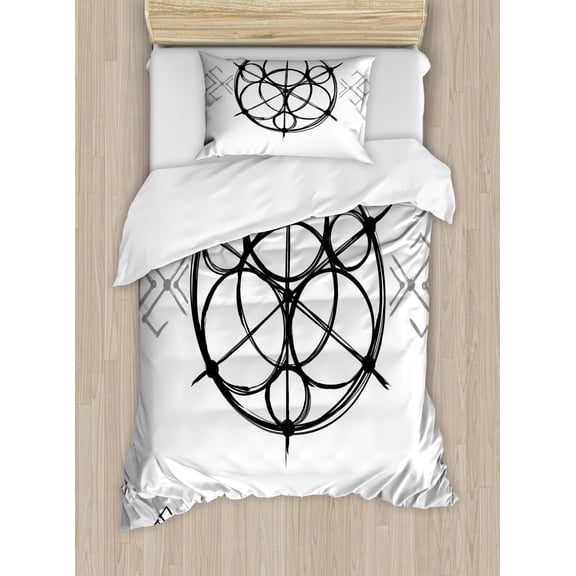 Sacred Geometrty Decor Twin Size Duvet Cover Set, Sketchy Geometric Plan with Swirled Spiral Origins Cosmos Universe Decor, Decorative 2 Piece Bedding Set with 1 Pillow Sham, Multi, by Ambesonne