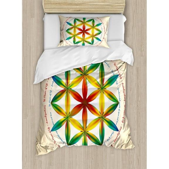Sacred Geometrty Decor Twin Size Duvet Cover Set, Symbol of Fundamental Aspect of Space and Time Esoteric New Spiral Print, Decorative 2 Piece Bedding Set with 1 Pillow Sham, Multi, by Ambesonne