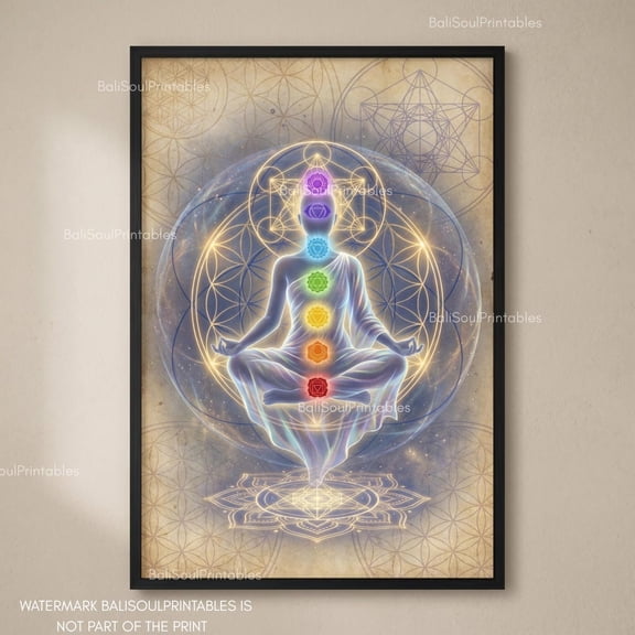 Sacred Geometry 7 Chakras Wall Art Print, Unframed Paper Poster 8x10in