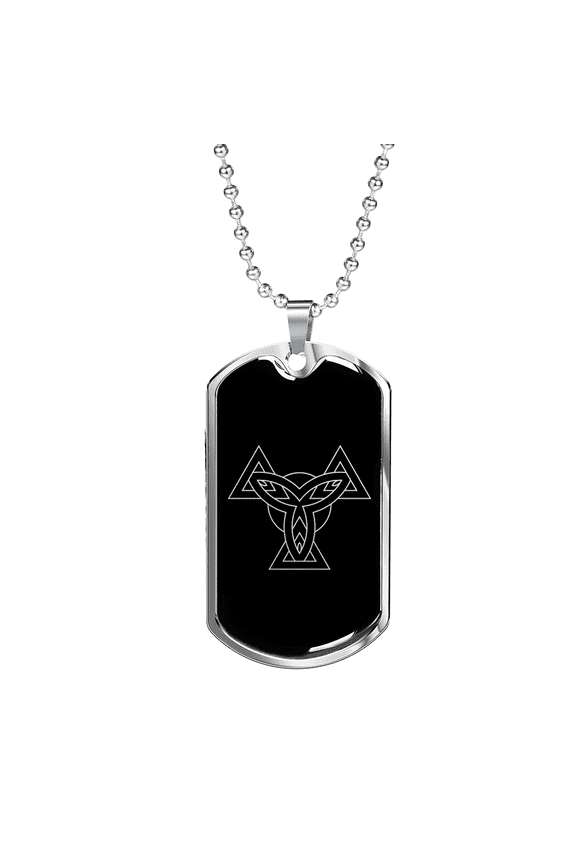 Sacred Geometry Abstract Symbol Triangle Wings Dog Tag Necklace Stainless Steel 24" Chain Silver Tone or Gold Tone