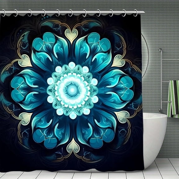 Sacred Geometry Blue Print Shower Curtain,Modern Fabric Waterproof Shower Curtain Set with Hooks,70.870.8Inch