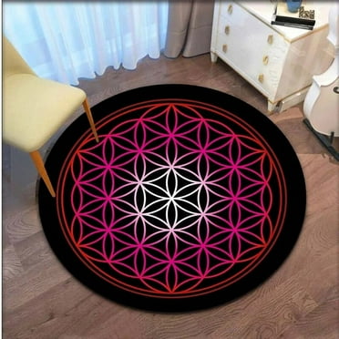 Sacred Geometry Flower Print Round Carpet Washable Living Room Floor Mat Anti Slip Chair Mat Bedroom Rug Home r Salon Rugs