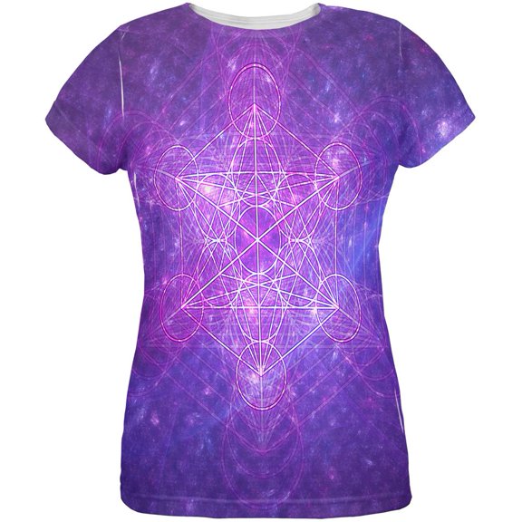 Sacred Geometry Metatron Cube Map of Creation All Over Womens T Shirt Multi LG