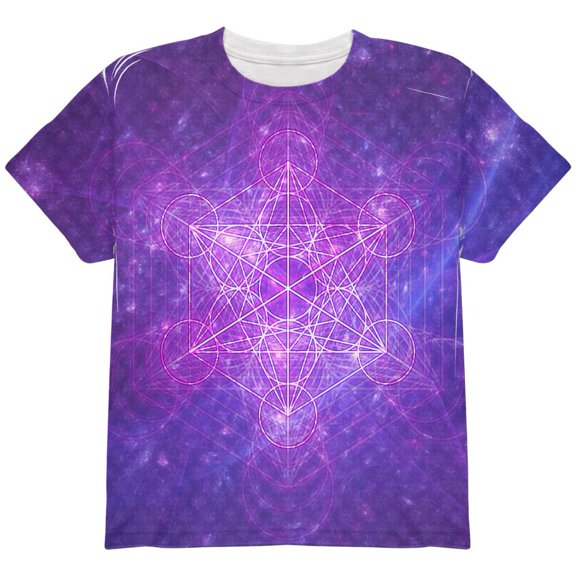 Sacred Geometry Metatron Cube Map of Creation All Over Youth T Shirt Multi YSM