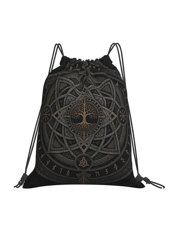 Sacred Geometry Norse Mandala Large Drawstring Backpack Casual Cinch Sack Bag Backpack for Sports Hiking Travel Gym