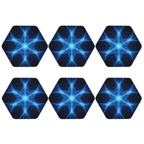 Sacred Geometry Patterns Leather Drink Coasters for Drinks (6 Pack) for Tabletop Protection Hexagon