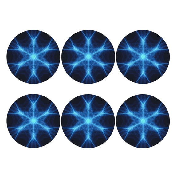 Sacred Geometry Patterns Leather Drink Coasters for Drinks (6 Pack) for Tabletop Protection Round Shape