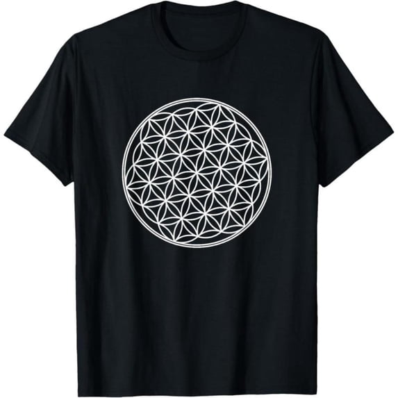 Sacred Geometry Streetwear T-Shirt,Flower Of Life Graphic Tee Tops for Women,Round neck,Fashion,cotton,black,S-5XL