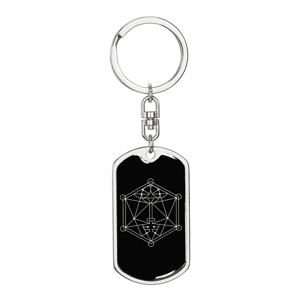 Sacred Geometry The Key Dog Tag Keychain Stainless Steel Silver Tone or Gold Tone