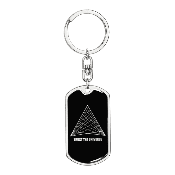 Sacred Geometry Trust The Universe Stainless Steel or 18k Gold Premium Swivel Dog Tag Keychain