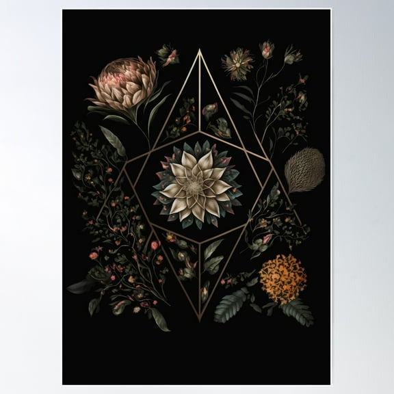 Sacred Geometry Wicca Botanical Poster Wall Art, Modern Wall Decor For Living Room Bedroom, 8x12 UNFRAMED