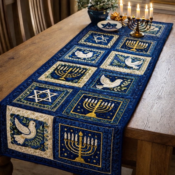 Sacred Hanukkah Night Quilted Table Runner