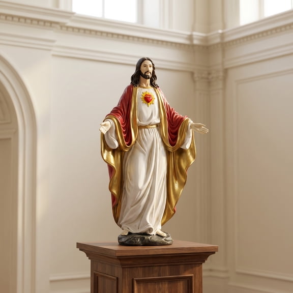 Sacred Heart Blessed Religious Statue Set Elegant Home Decor Resin Figurine
