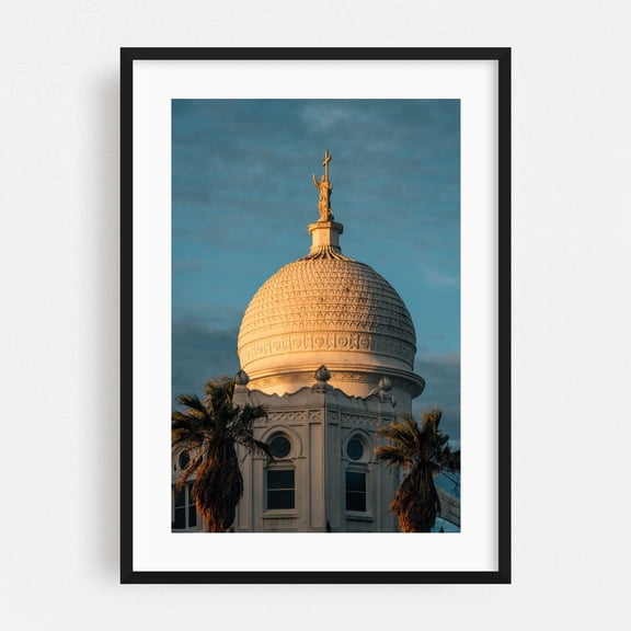 Sacred Heart Catholic Church 02 - Galveston Texas Photography Architecture Palm Tree Sunset Black Framed Wall Art Print 5 x 7 inches