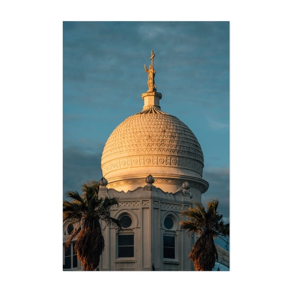 Sacred Heart Catholic Church 02 - Galveston Texas Photography Architecture Palm Tree Sunset Unframed Wall Art Print 32 x 48 inches