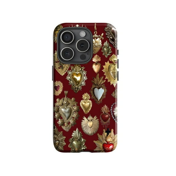 Sacred Heart Collage Artwork Phone Case Vintage Red Gold Design with iPhone 17 to 11 Pro Max