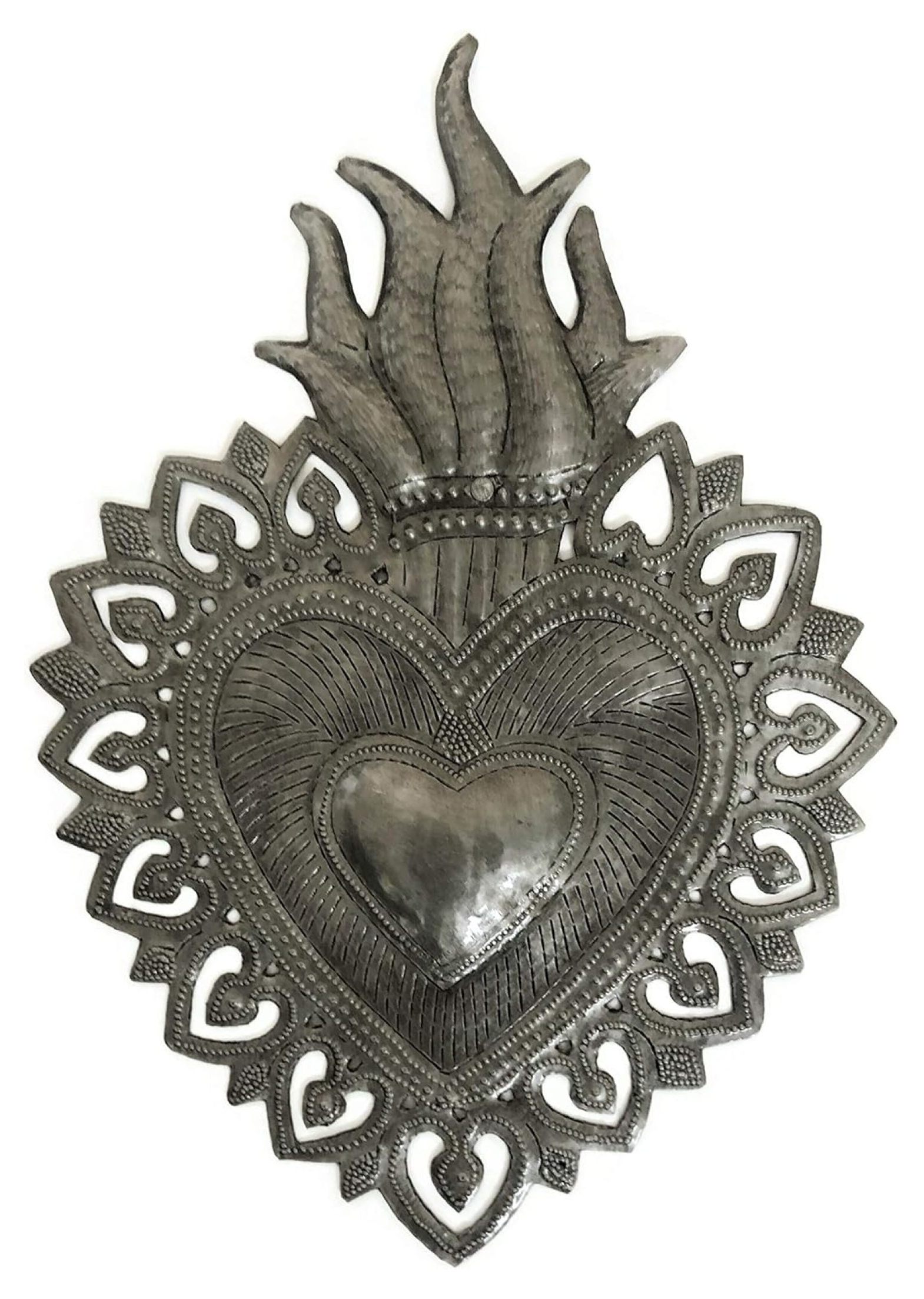 Sacred heart flaming heart religious folk art spiritual home decor